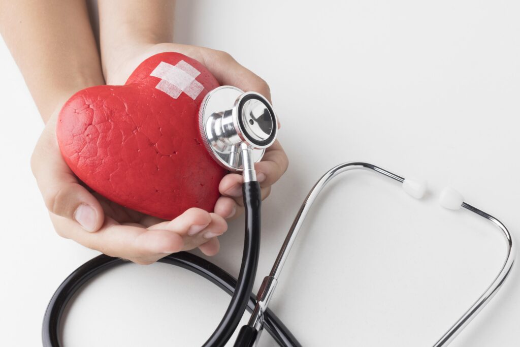 top view world heart day concept with stethoscope