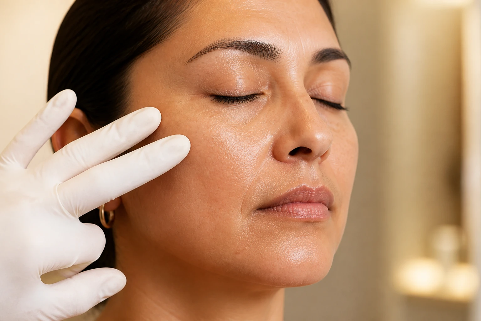 Evaluación dermatológica cuidadosa de la piel del rostro